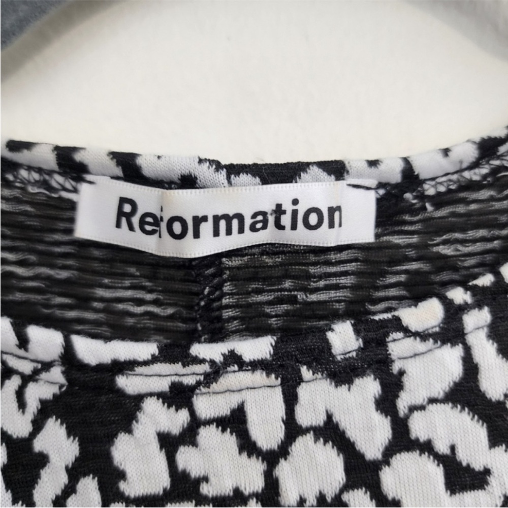Reformation Black White print Long Sleeve Mini Dress Event Party Birthday - Picture 7 of 11